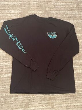 Salt Life Black Long Sleeve Shirt with Teal Crest & Sleeve Graphic